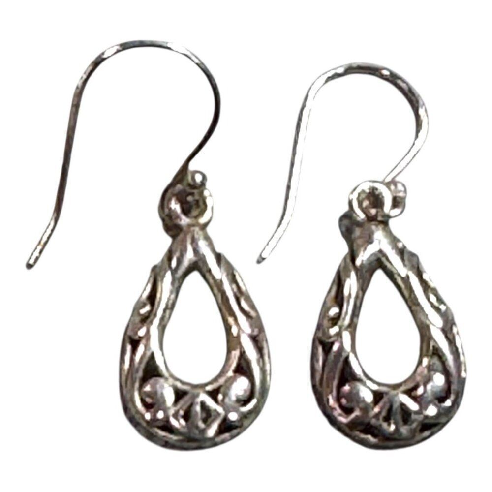 Vintage Sterling Silver Petite Double Side Cut Out Teardrop Bali Wire Earrings